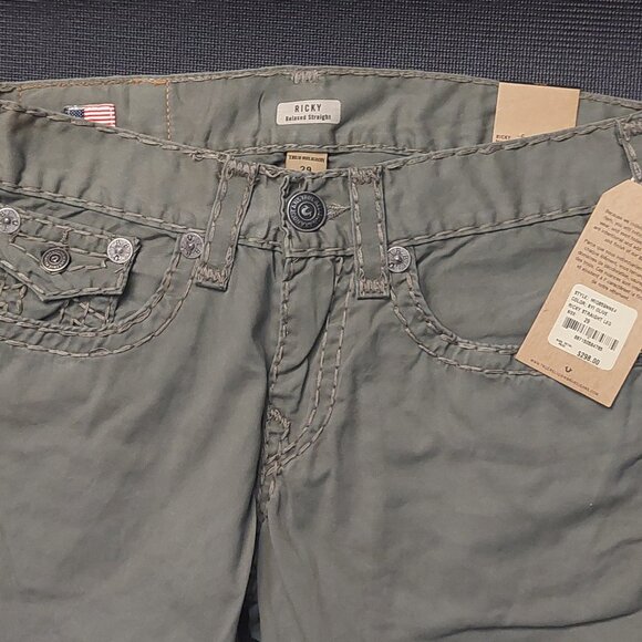 True Religion Men's Straight Jeans in Olive - Picture 7 of 16